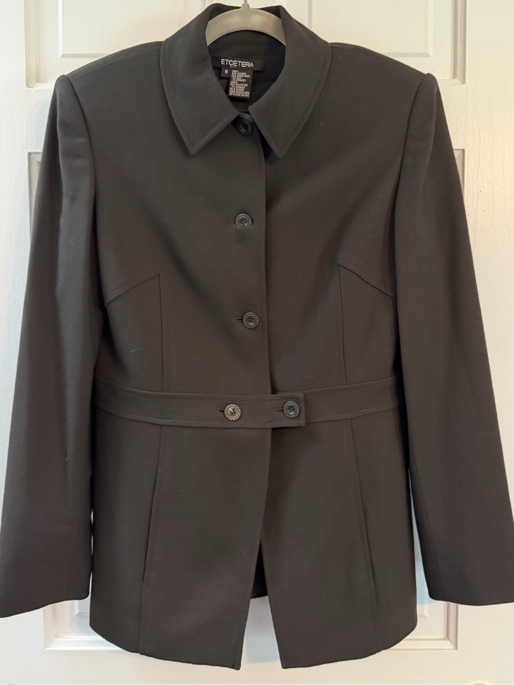 Etcetera Women's Black Belted Tailored Blazer Jacket Size 8 Career Office